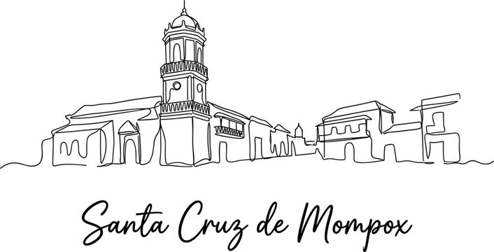 Santa Cruz de Mompox Colombia skyline colonial architecture continuous line drawing vector illustration