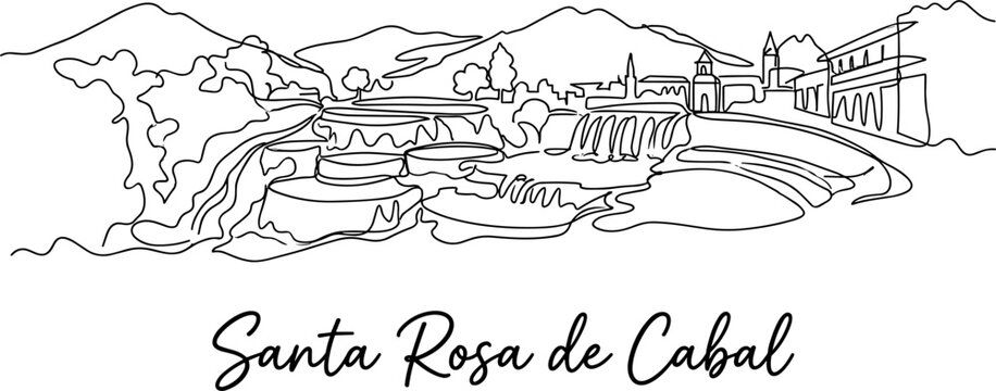 Santa Rosa de Cabal Colombia hot springs skyline one line drawing vector illustration