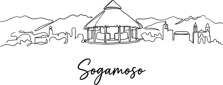 Sogamoso Colombia city skyline with mountains and landmarks continuous line art vector