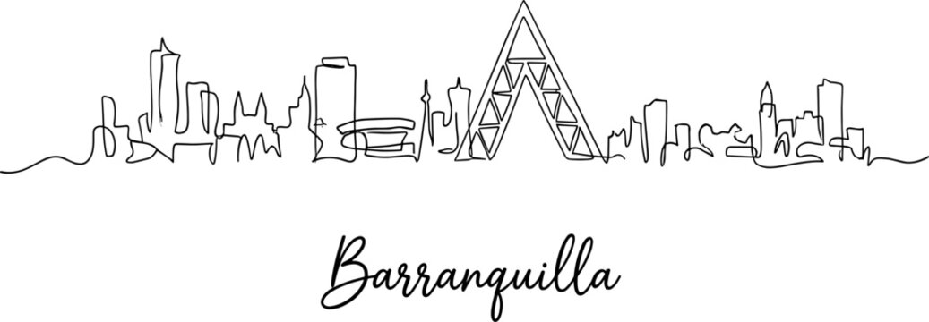 Barranquilla Colombia city skyline with Ventana al Mundo continuous line art illustration