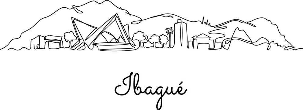 Ibague Colombia city skyline minimalist one line drawing with mountains vector illustration
