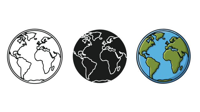 world map flat design vector illustration - Flat Design Icon. line icon set - Icon vector - Blue icon vector. Clipart. Icon collection - Line and glyph solid icon and logo template