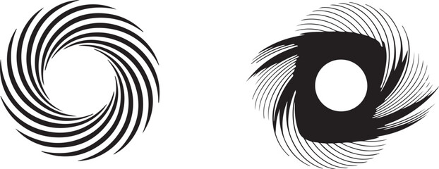 Abstract geometric design featuring a circle swirl shape with spiral lines. Radial spinning form. silhouette icon set © Hasho 