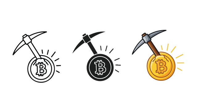 Bitcoin mining icons set flat design vector illustration - Flat Design Icon. line icon set - Icon vector - Blue icon vector. Clipart. Icon collection - Line and glyph solid icon and logo template