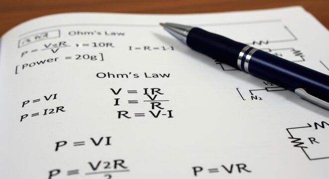 Ohms Law Equations and Pen on White Paper.