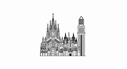 Obraz premium A stylized black and white line drawing of a prominent architectural complex
