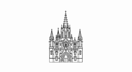 Obraz premium Gothic cathedral facade with spires, rose window, arches, and cross