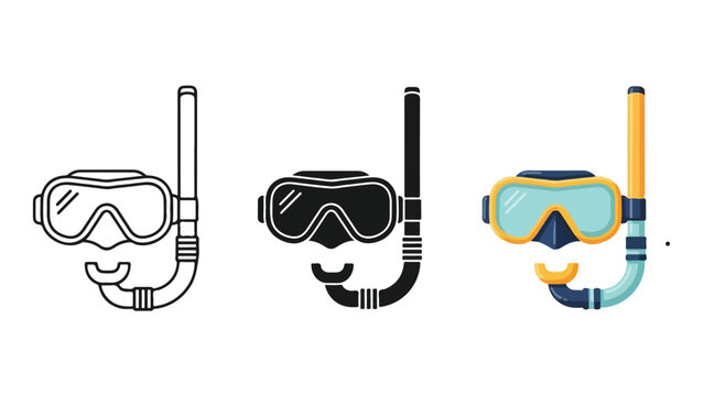 Diving mask snorkel set flat design vector illustration - Flat Design Icon. line icon set - Icon vector - Blue icon vector. Clipart. Icon collection - Line and glyph solid icon and logo template