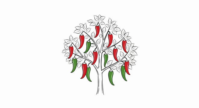 Stylized tree laden with bright red and green chili peppers