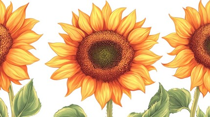 Naklejka premium Bright sunflowers isolated on clean white background vibrant yellow blooms with green stems stand on white