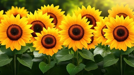 Fototapeta premium Vibrant sunflowers brighten digital wallpapers close up of golden sunflowers used as decorative background