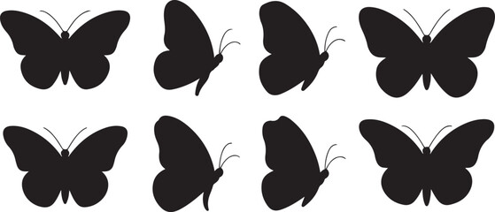 Monarch butterfly silhouettes collection silhouette icon set © Hasho 