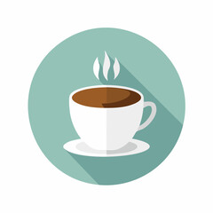 Obraz premium Flat design vector icon of a steaming cup of coffee on a saucer
