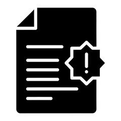 Document icon with exclamation mark for warning or alert notification in solid black glyph style