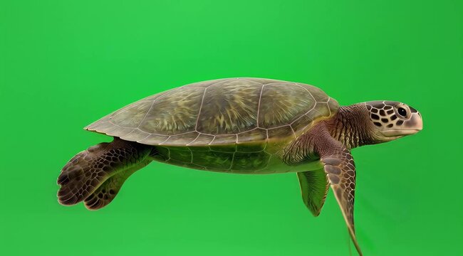 Graceful green sea turtle gliding underwater in clear blue-green water.