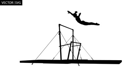 Gymnast Silhouette Performing on Uneven Bars and Vaulting Horse © gan