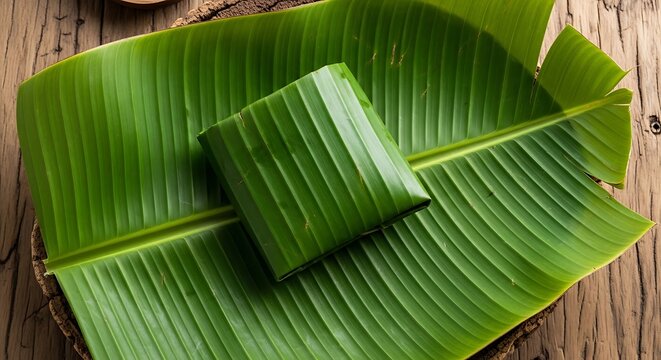 Traditional indonesian lemang rice cake wrapped in banana leaves top view