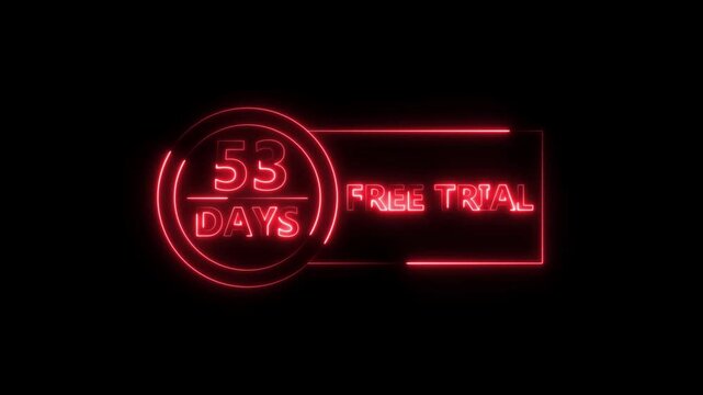 Neon bright 53 Days Free Trial Banner icon circle frame red color animation. Business nice products 53 days free trial offer video. 