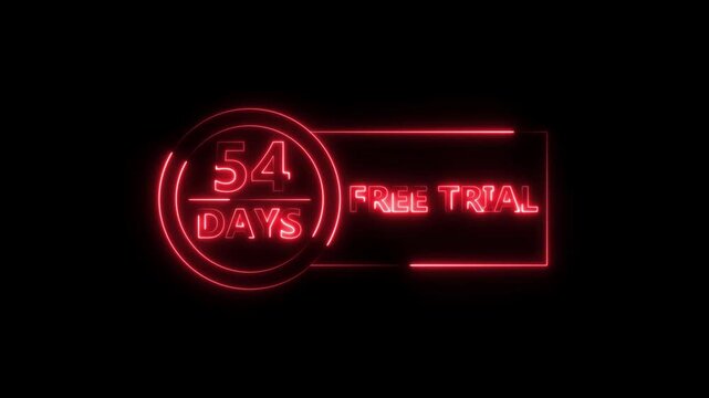 Neon bright 54 Days Free Trial Banner icon circle frame red color animation. Business nice products 54 days free trial offer video. 