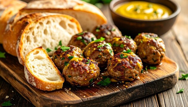 Frikadellen mit Senf und Brot
