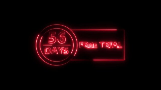 Neon bright 56 Days Free Trial Banner icon circle frame red color animation. Business nice products 56 days free trial offer video. 