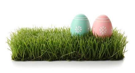 Fototapeta premium Easter eggs on grass with pastel colors and snowflake designs