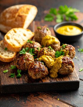 Frikadellen mit Senf und Brot