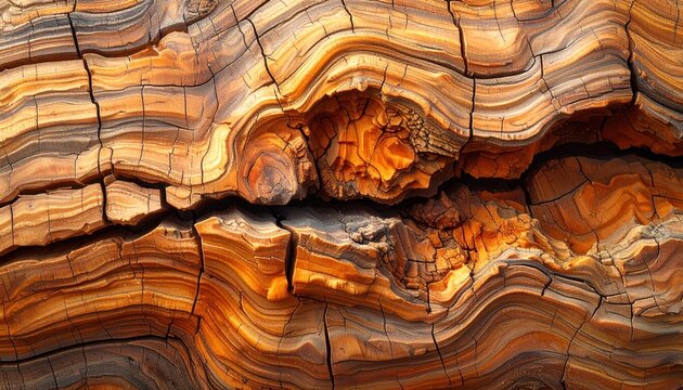 Close-up of aged tree wood, showcasing intricate patterns and textures