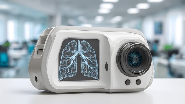 A spirometer device displaying an anatomical lung visualization