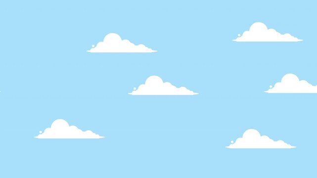 Seamless loop animation of white clouds moving across blue sky background. Background, Traveling, holiday and vacation concept animation