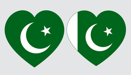Obraz premium Two heart-shaped Pakistani flags symbolizing love and national pride