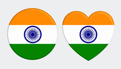 Patriotic Indian national flag depicted as a vibrant circular badge and a heartfelt symbol, representing pride and love for India on a clean background