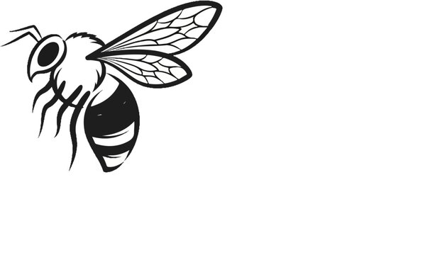 Stylized line art of a bee in black and white