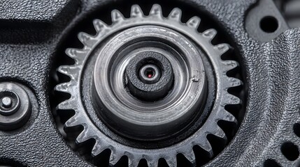 Close up of a highly detailed metal gear mechanism