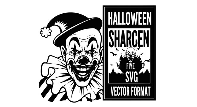 Scary Clown Halloween Vector Art - Spooky Evil Jester with Dark Atmosphere