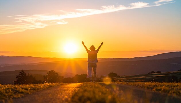 夕焼けを背景にした「挑戦」をイメージした画像