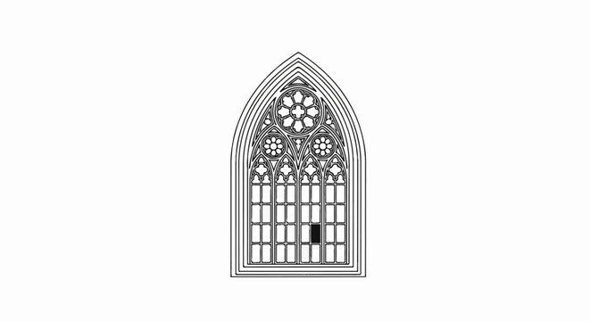 Ornate gothic arched window with intricate tracery and rose window detail