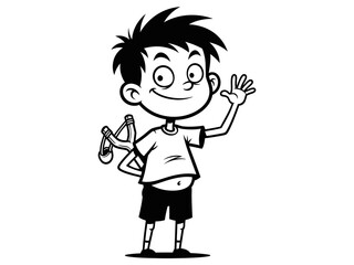 Funny boy holding a slingshot vector