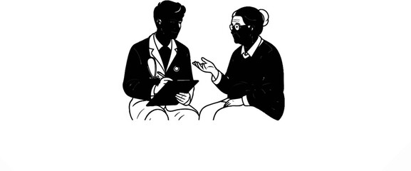 Obraz premium Doctor consults with an elderly patient, recording notes on a clipboard