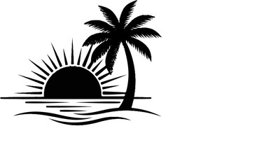 Obraz premium Silhouette of a palm tree at sunset over calm waters