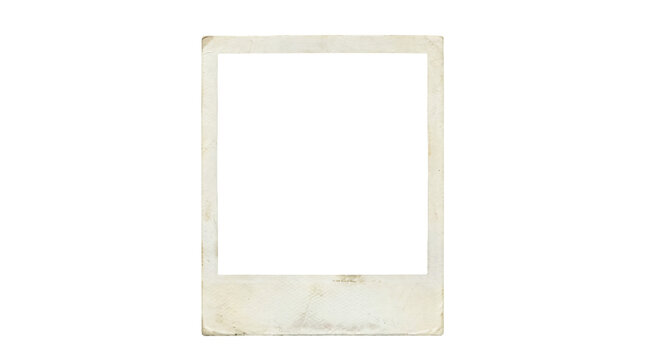 Blank instant photo frame on white background, vintage polaroid style border with empty space for message, mockup template for print, branding, memory