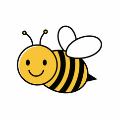 Happy Cartoon Bee Illustration with Smiling Face.