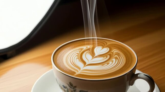 Coffee beverage and latte art in a cozy cafe setting with steaming cappuccino being enjoyed by a person on a relaxed morning Warmth aroma and indulgence with freshly brewed coffee showcasing