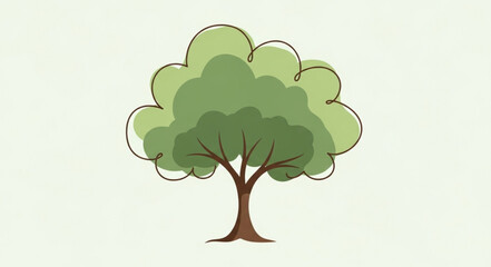 Stylized Green Tree Illustration with Full Canopy. © Anggita