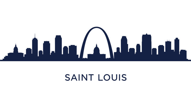 Saint Louis Skyline Silhouette with Gateway Arch and Buildings
