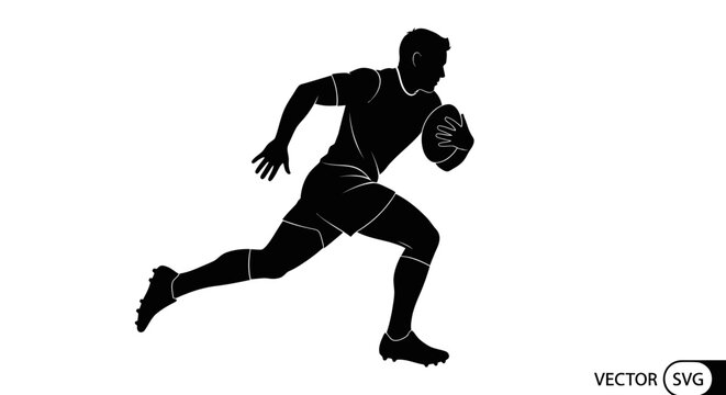 Rugby Player Silhouette Running with Ball