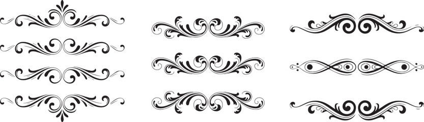 Elegant Floral Ornament Divider Set: Vintage Filigree Swirls and Decorative Calligraphy Flourishes for Wedding Invitations and Page Borders
