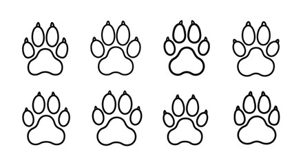 Fototapeta premium Eight black paw prints arranged in a grid simple silhouette