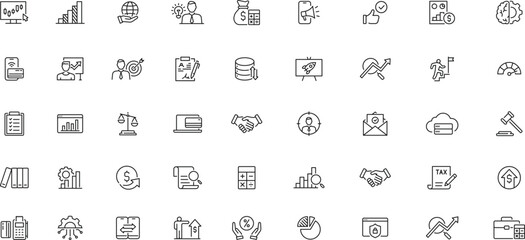 Business Strategy and Finance Line Icons Set &ndash; Growth, Analytics, Marketing, Startup, Investment and Management Outline Icons