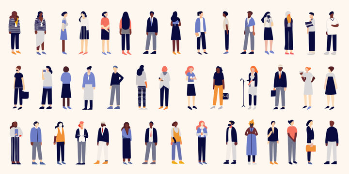 Diverse group of people in business attire standing in rows